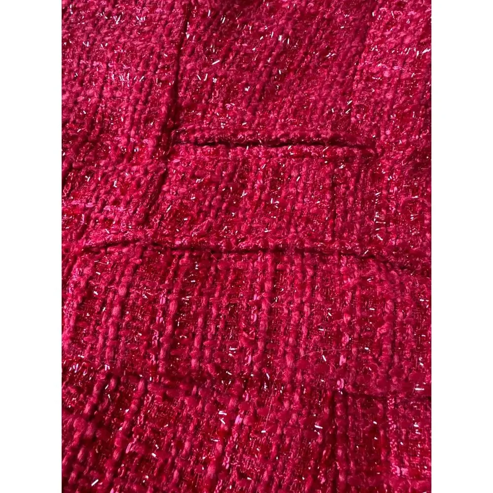 NWT WinterSilks red silk Multi Woven tweed collarless blazer coat size XL